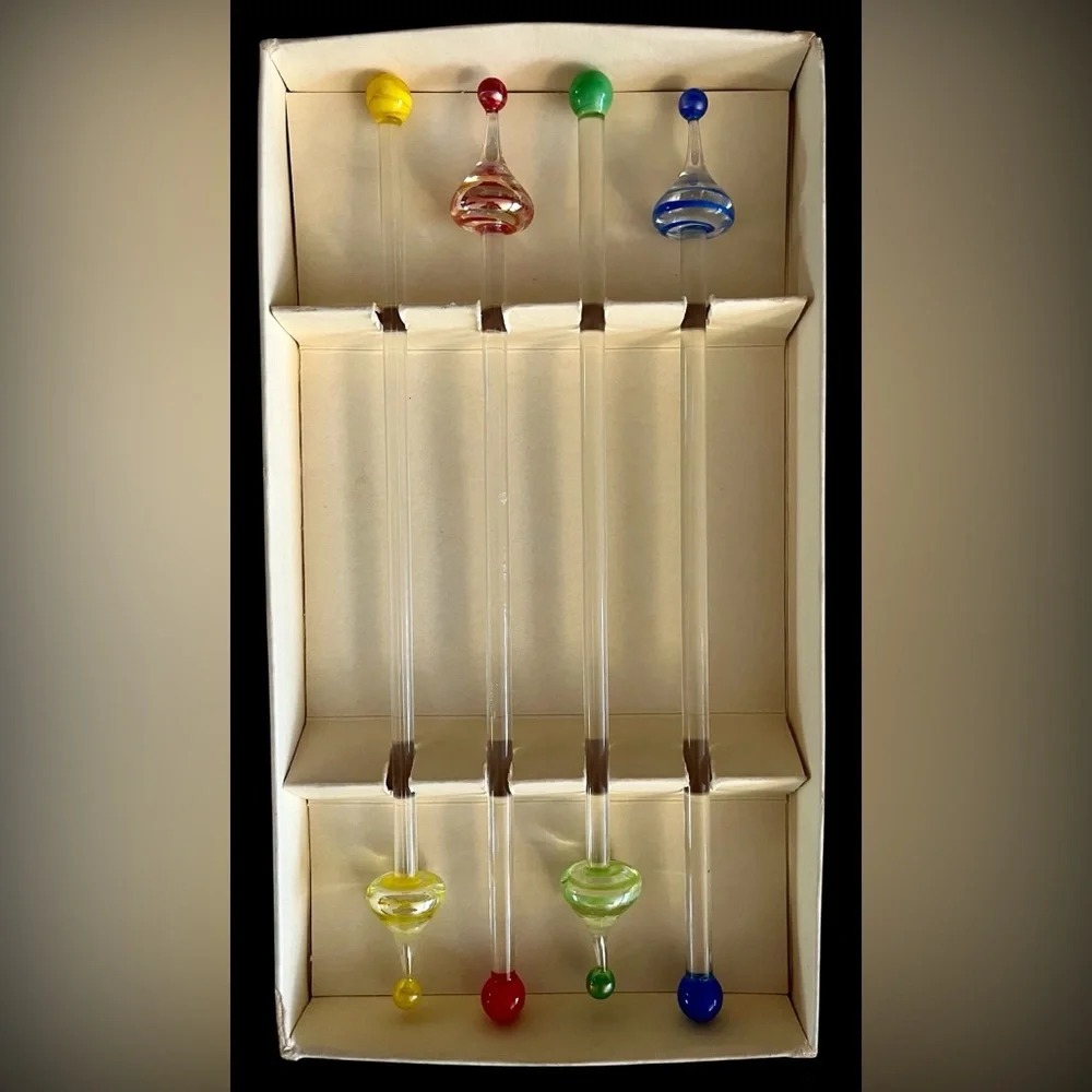 Set of Glass Stir Sticks with Colorful Accents